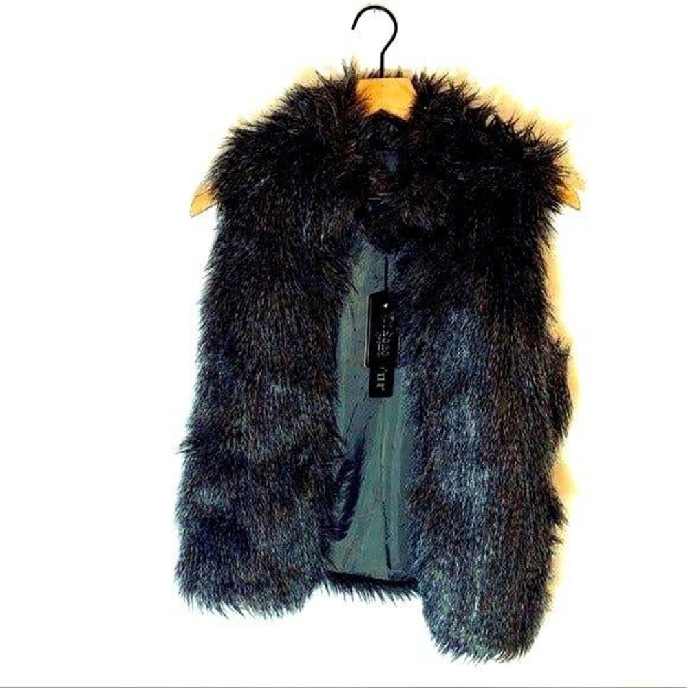 Ci Sono Women Brown Shaggy Faux Fur Open Front Vest Size S